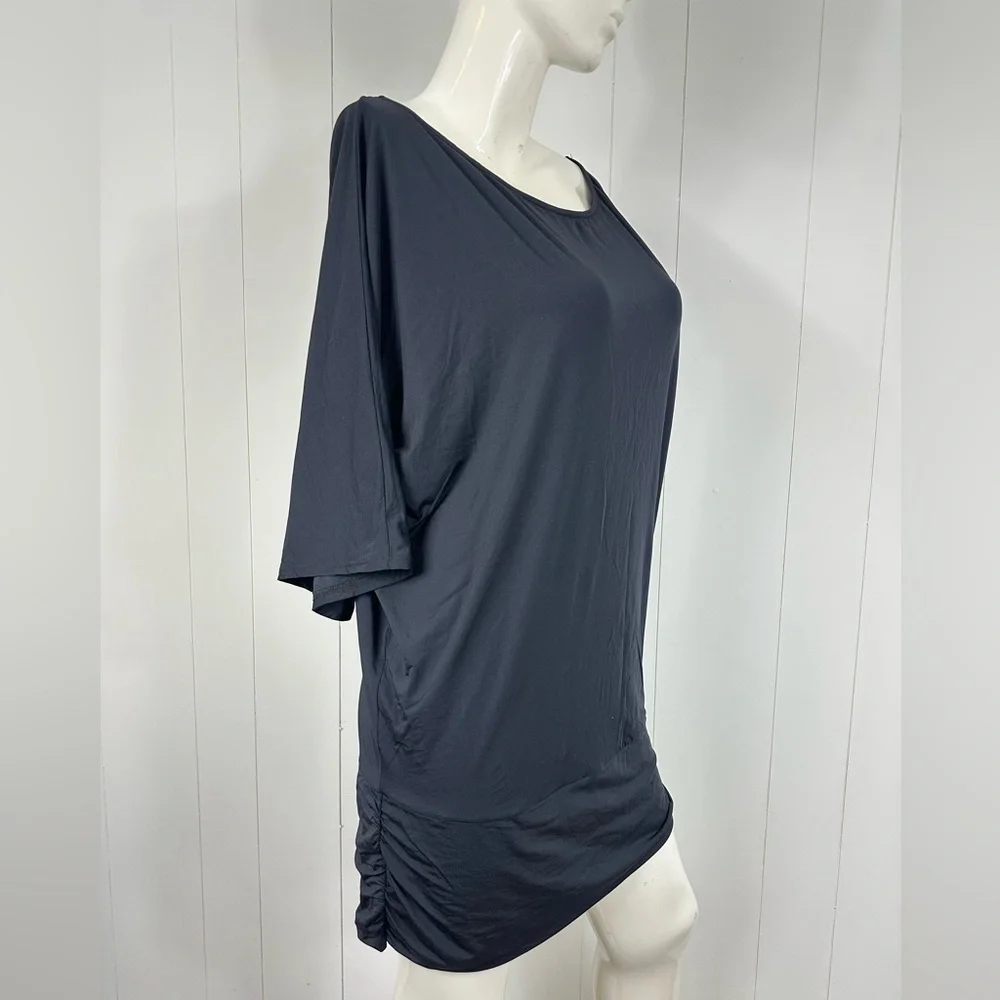 Michael Kors Sz M Black 3/4 Boxy Dolman Sleeve Silky Mini Shirt Dress Side Twist